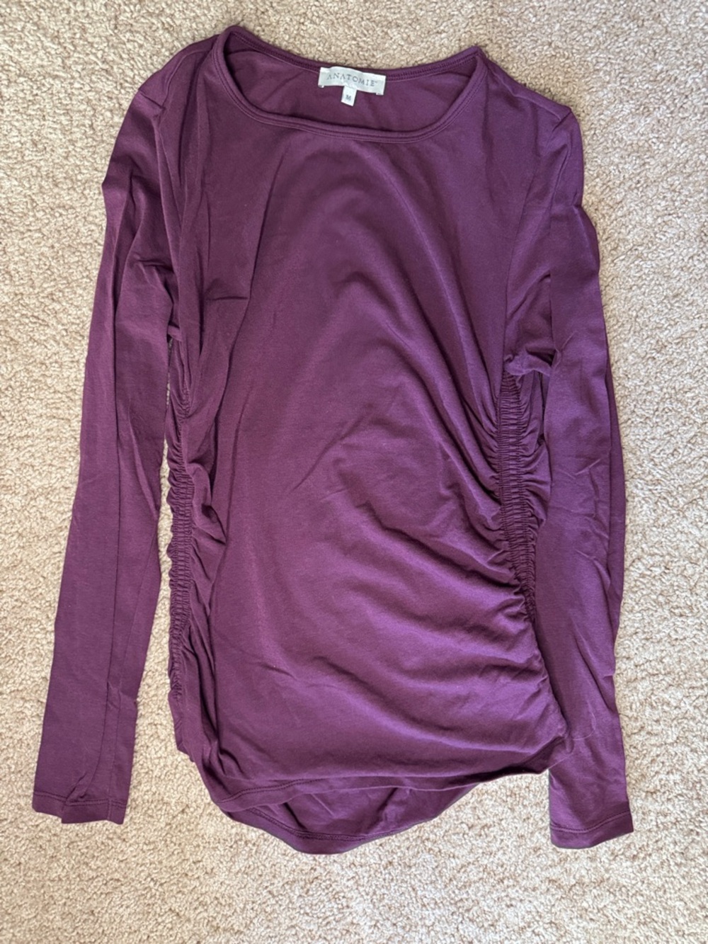Anthropologie Plum Side-Ruched Long Sleeve Tee